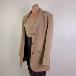 Topshop Womens Preppy Academia Belted Blazer Jacket Tan Office Career Size 8 NEW
